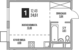 Планировка — Аникеевский, Студия, 25 м²