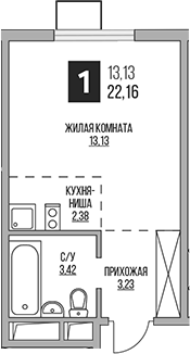 Планировка — Аникеевский, Студия, 22 м²
