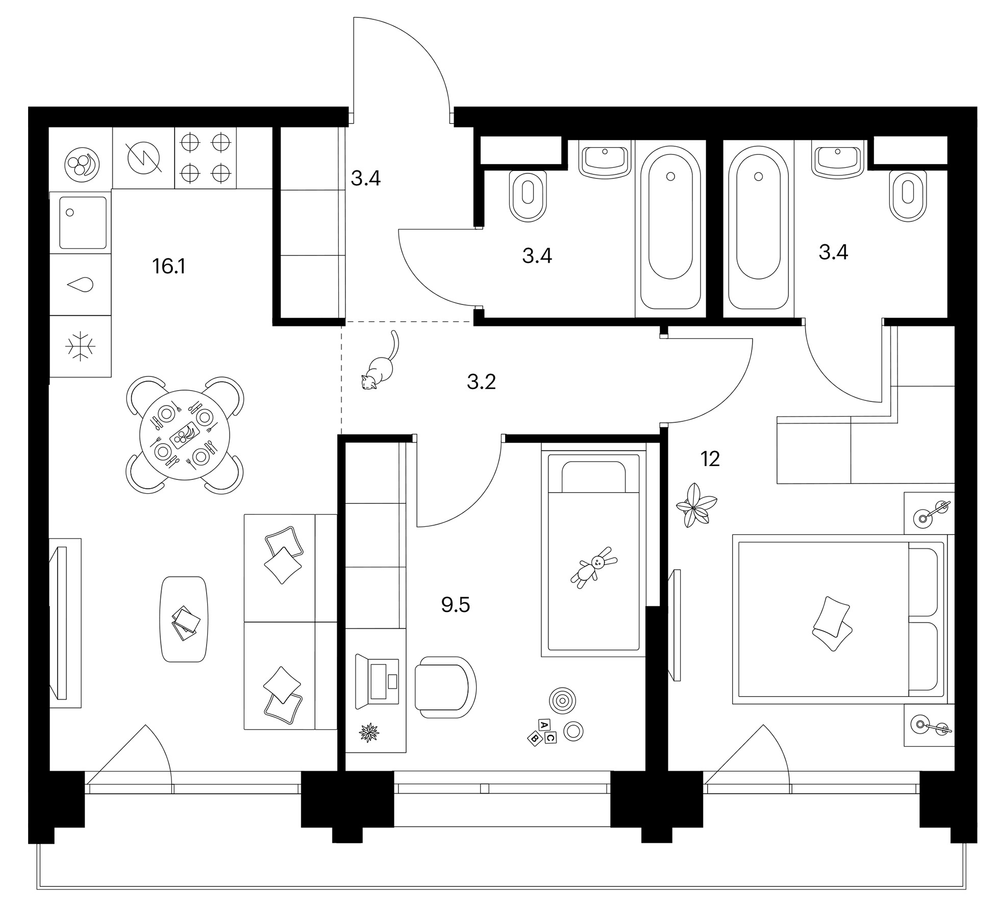 Планировка — Строгино 360, 2-комн., 53 м²