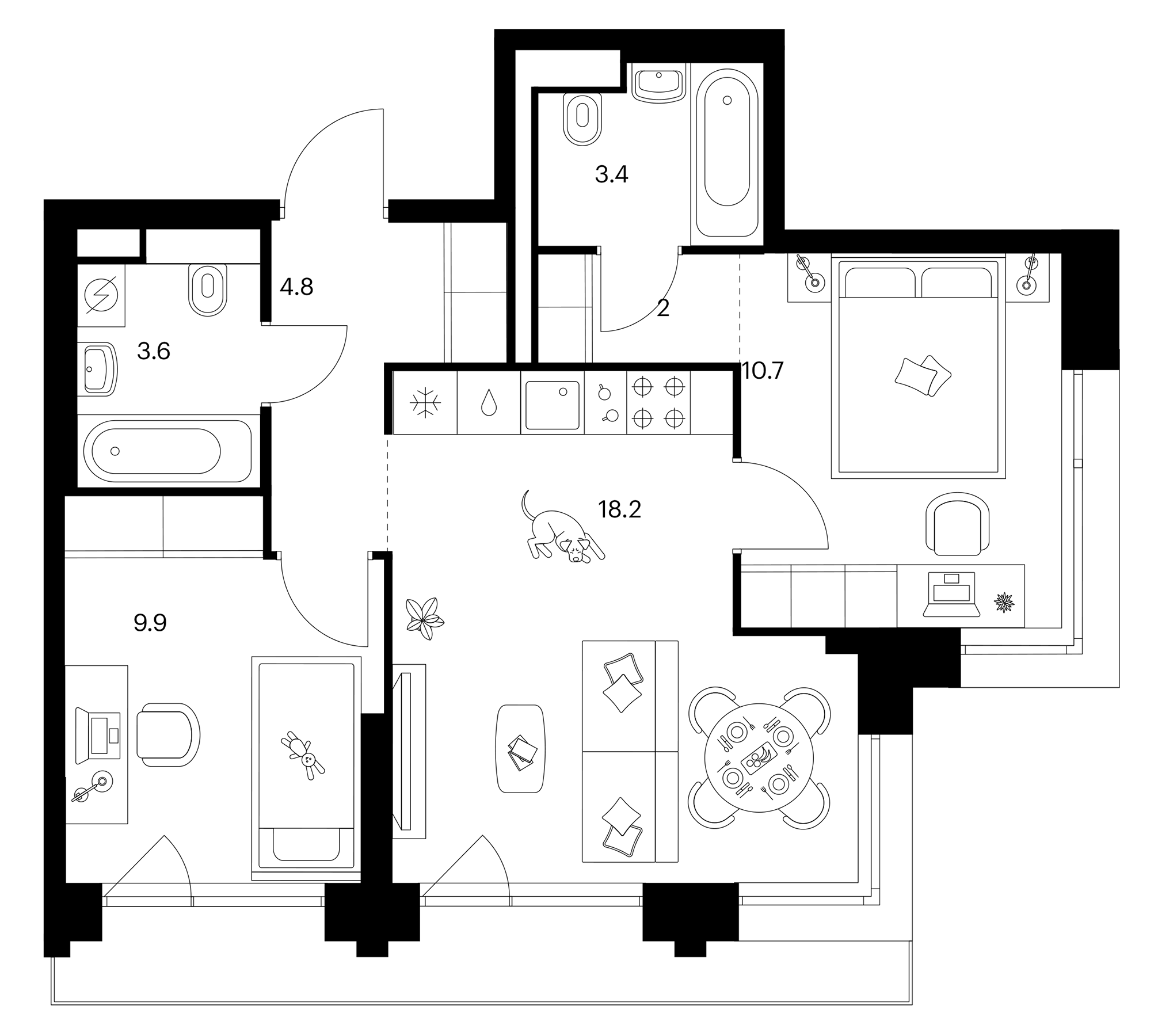 Планировка — Строгино 360, 2-комн., 54 м²