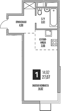 Планировка — Аникеевский, Студия, 27 м²