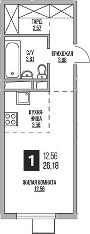 Планировка — Аникеевский, Студия, 26 м²