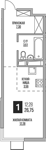 Планировка — Аникеевский, Студия, 27 м²