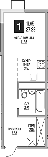 Планировка — Аникеевский, Студия, 27 м²