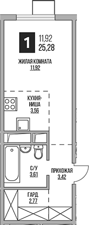 Планировка — Аникеевский, Студия, 25 м²