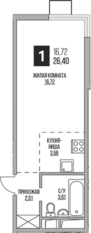 Планировка — Аникеевский, Студия, 26 м²