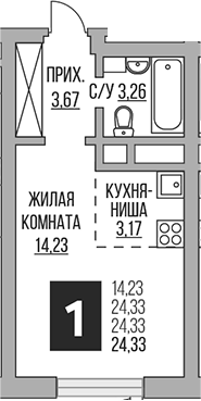Планировка — Ильинойс, Студия, 24 м²
