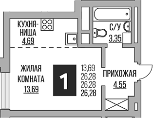Планировка — Ильинойс, Студия, 26 м²