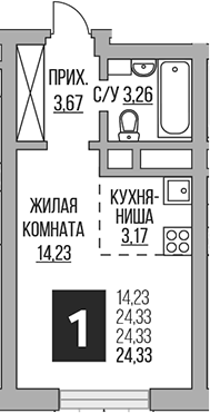 Планировка — Ильинойс, Студия, 24 м²