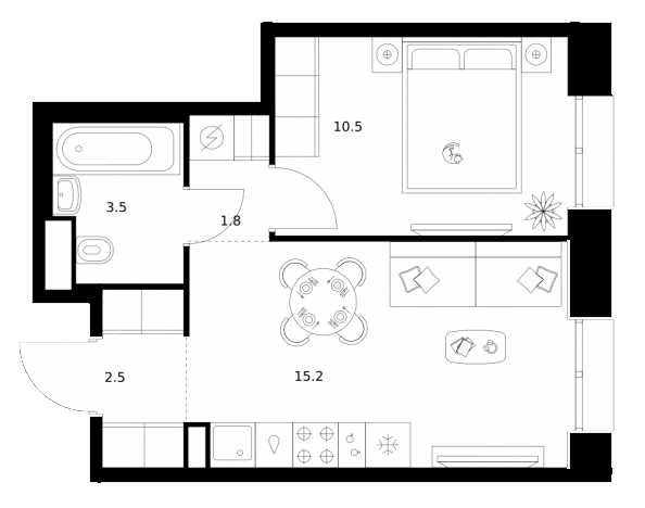 Планировка — Строгино 360, 1-комн., 34 м²