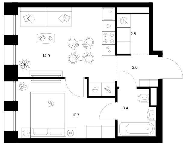 Планировка — Строгино 360, 1-комн., 34 м²
