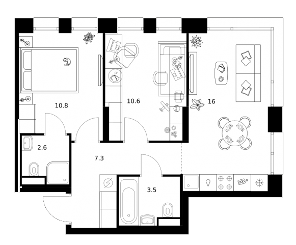 Планировка — Строгино 360, 2-комн., 51 м²