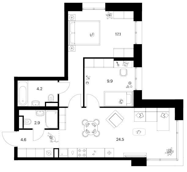 Планировка — Строгино 360, 2-комн., 63 м²