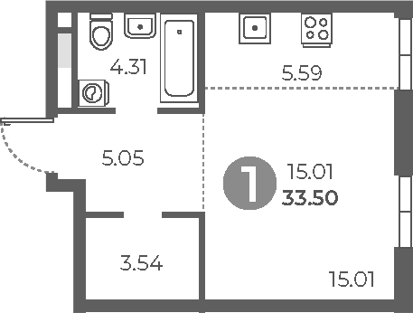 Планировка — Нижегородская от Гранель, Студия, 34 м²
