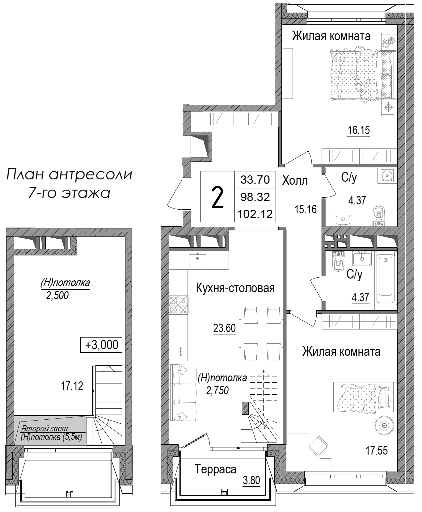 Планировка — АРТ, 2-комн., 98 м²