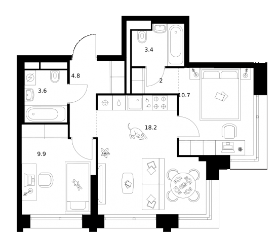 Планировка — Строгино 360, 2-комн., 53 м²