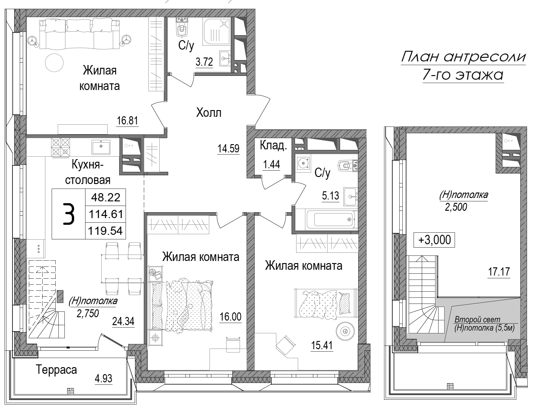 Планировка — АРТ, 3-комн., 115 м²