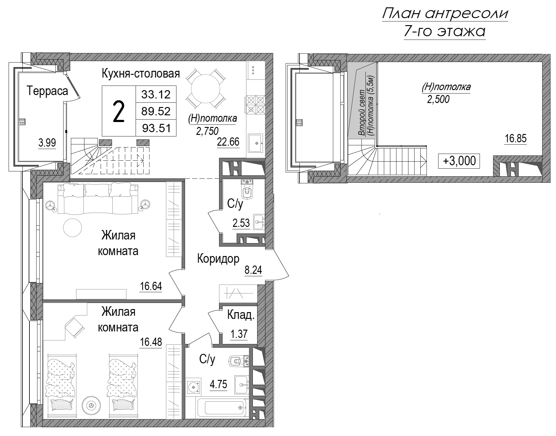 Планировка — АРТ, 2-комн., 90 м²