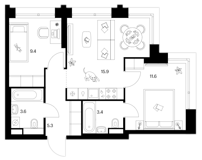 Планировка — Строгино 360, 2-комн., 49 м²