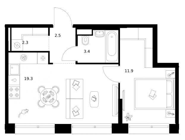 Планировка — Строгино 360, 1-комн., 39 м²