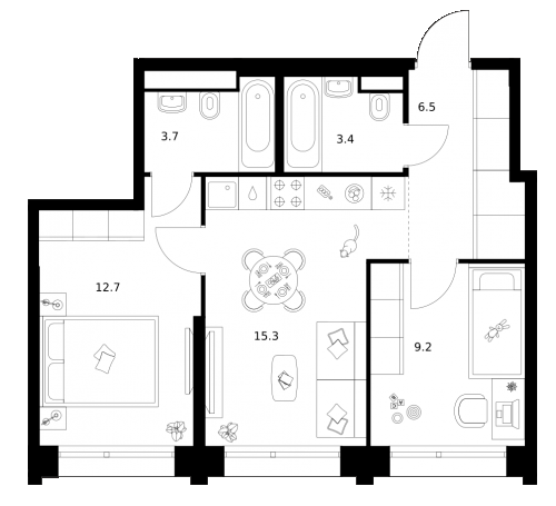 Планировка — Строгино 360, 2-комн., 51 м²