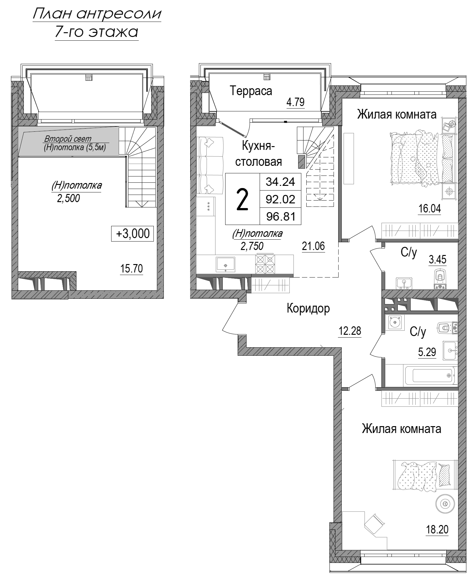 Планировка — АРТ, 2-комн., 92 м²