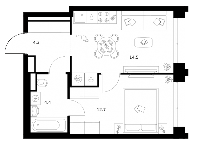 Планировка — Строгино 360, 1-комн., 36 м²