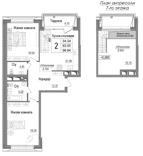 Планировка — АРТ, 2-комн., 92 м²