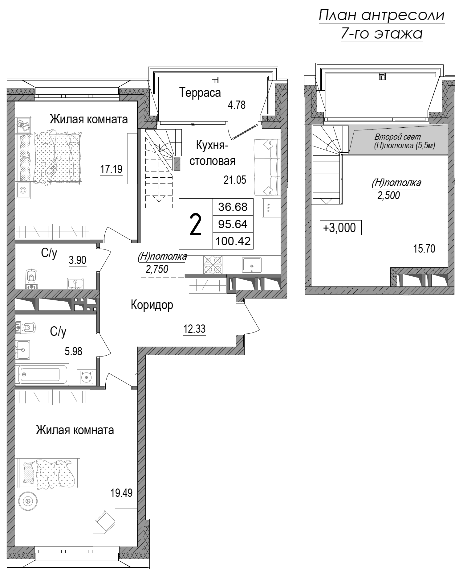 Планировка — АРТ, 2-комн., 96 м²