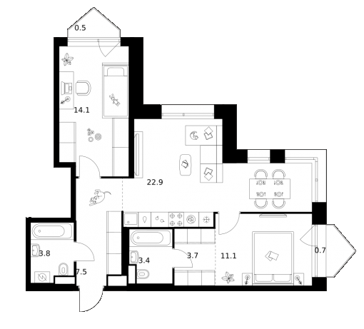 Планировка — Строгино 360, 2-комн., 66 м²
