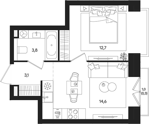 Планировка — ТАТУМ, 1-комн., 34 м²