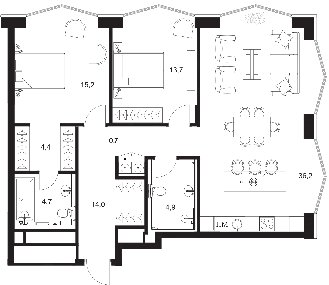 Планировка — A. Residence, 3-комн., 94 м²