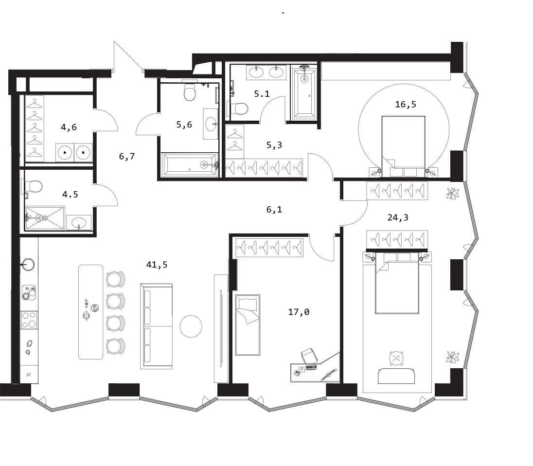Планировка — A. Residence, 4-комн., 137 м²