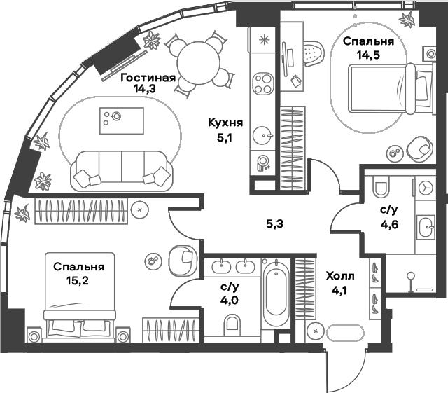 Планировка — ALIA, 3-комн., 67 м²