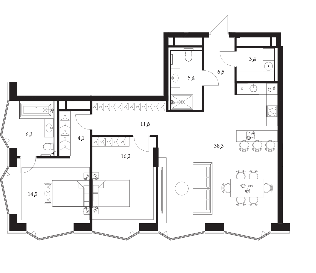 Планировка — A. Residence, 3-комн., 106 м²