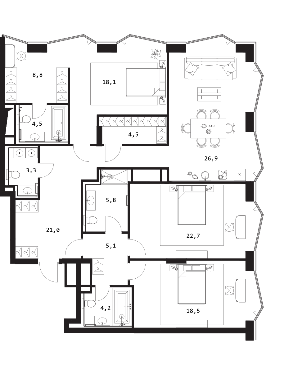 Планировка — A. Residence, 4-комн., 143 м²