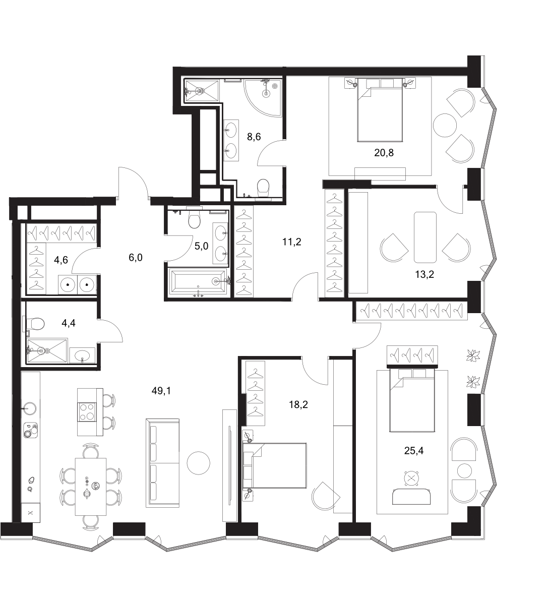 Планировка — A. Residence, 4-комн., 167 м²