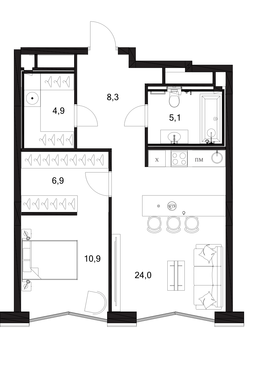 Планировка — A. Residence, 2-комн., 60 м²