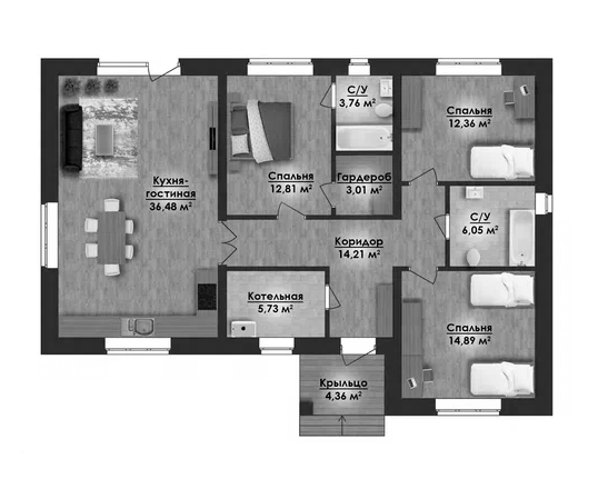 Планировка — Коттеджный поселок ВамДом Петровское, 3-комн., 115 м²