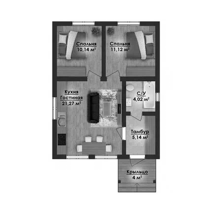 Планировка — Коттеджный поселок ВамДом Пятница, 2-комн., 57 м²