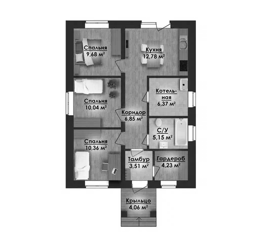 Планировка — Коттеджный поселок ВамДом Пятница, 3-комн., 74 м²