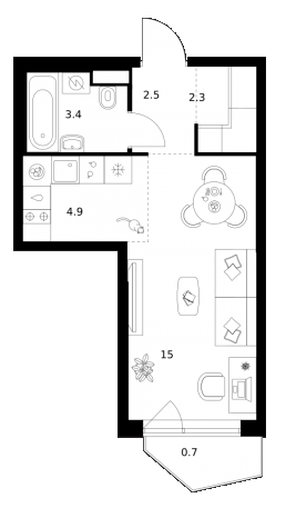 Планировка — Строгино 360, Студия, 28 м²