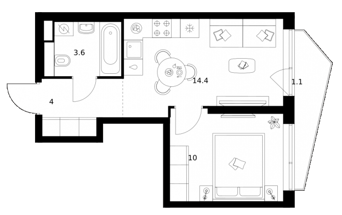 Планировка — Строгино 360, 1-комн., 32 м²