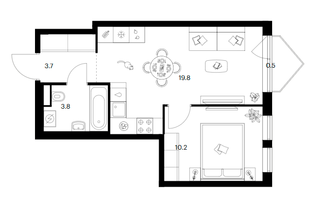 Планировка — Строгино 360, 1-комн., 38 м²