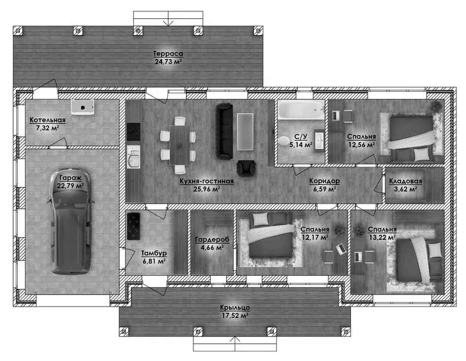 Планировка — Коттеджный поселок ВамДом Пятница, 3-комн., 128 м²