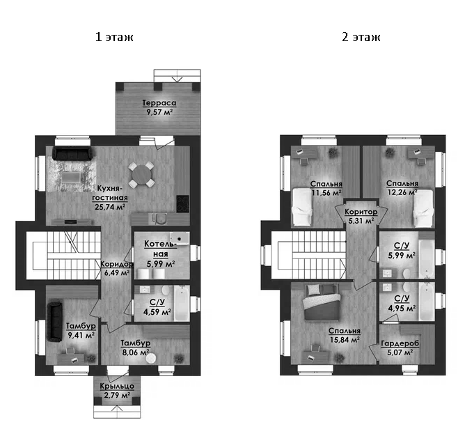 Планировка — Коттеджный поселок ВамДом Пятница, 3-комн., 134 м²