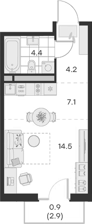 Планировка — Михалевич, Студия, 30 м²