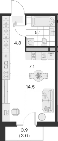 Планировка — Михалевич, Студия, 32 м²