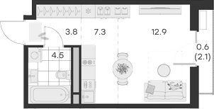 Планировка — Михалевич, Студия, 29 м²