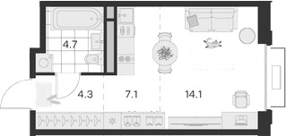 Планировка — Михалевич, Студия, 30 м²